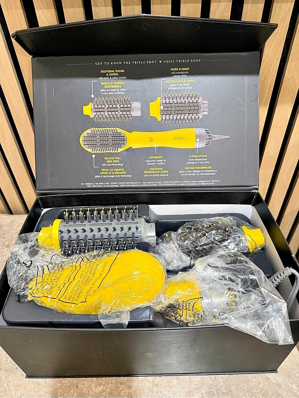 Drybar The Triple Shot Interchangeable Blow-Dryer Brush Yellow & Black USED